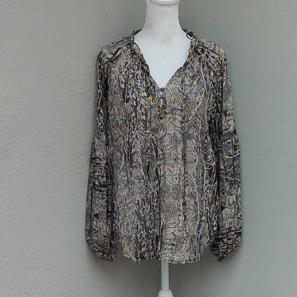 Anthropologie Lovestitch Women's Blouse Gold and Black Size Small Preppy - Picture 7 of 7